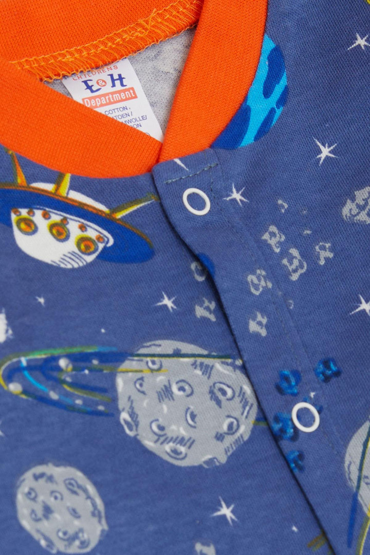 BRE Breeze Baby Boy Footed Romper Space Themed منقوشة 0-6 أشهر، أزرق داكن - Houghton le Spring