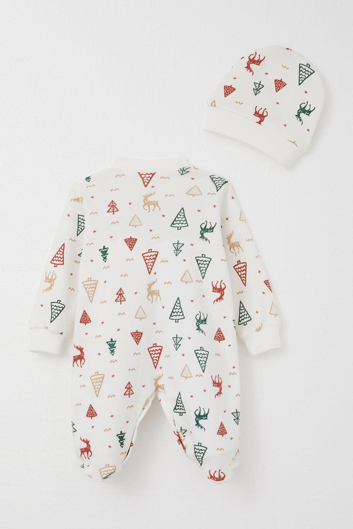 BRE Breeze Baby Boy Romper with Socks New Year's Themed Deer Patterned 0-6 Months, Ecru - Alpharetta