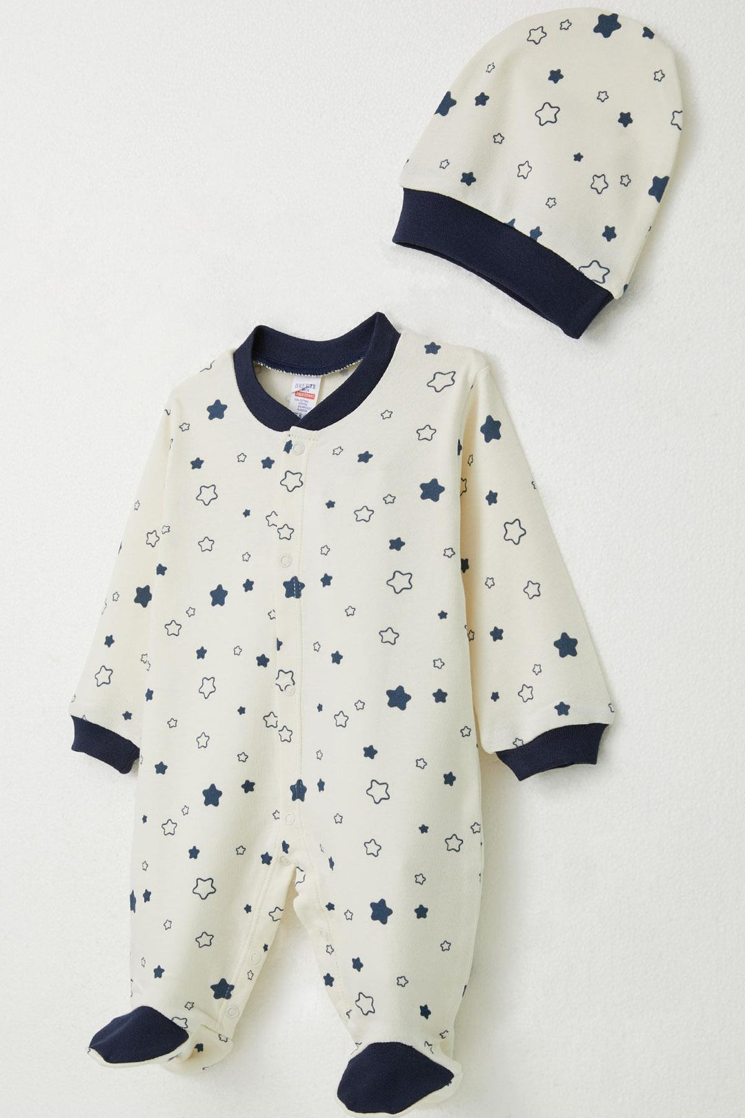 BRE Breeze Baby Boy Footed Romper with Star Pattern 0-6 Months, Ecru - North Little Rock