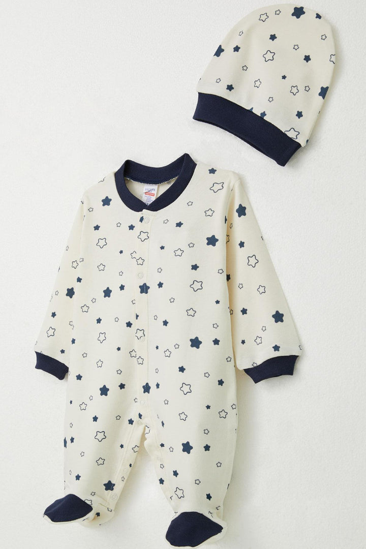 BRE Breeze Baby Boy Footed Romper with Star Pattern 0-6 Months, Ecru - North Little Rock