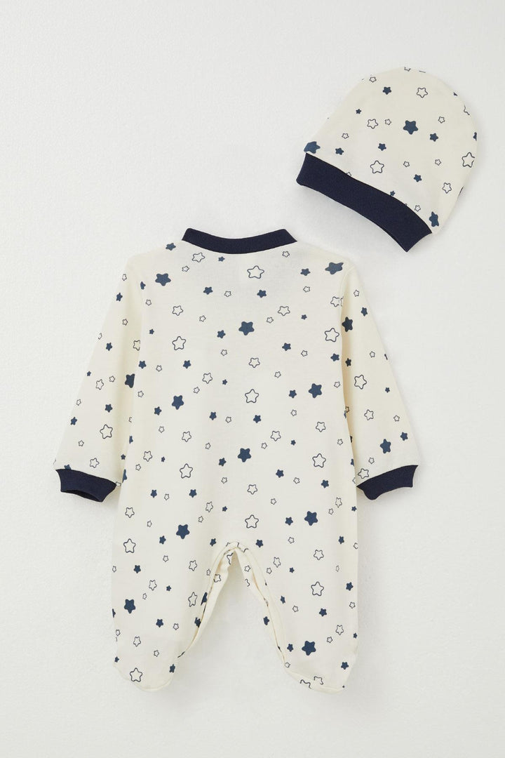 BRE Breeze Baby Boy Footed Romper with Star Pattern 0-6 Months, Ecru - North Little Rock