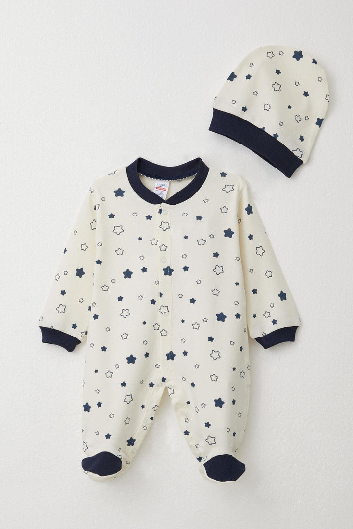BRE Breeze Baby Boy Footed Romper with Star Pattern 0-6 Months, Ecru - North Little Rock
