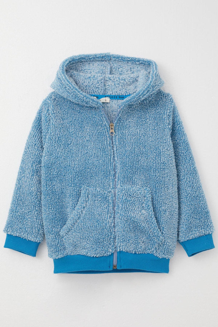 BRE Breeze Baby Boy Plush Hooded Zippered Cardigan 9 Months-3 Years, Blue - North Fort Myers
