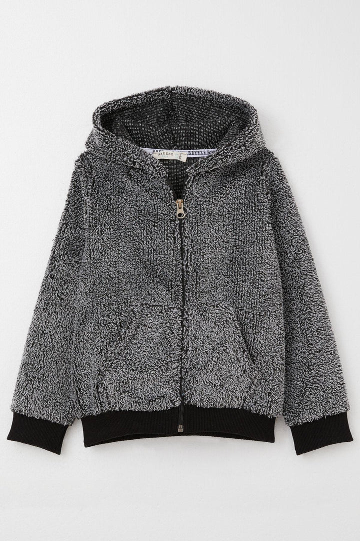 BRE Breeze Baby Boy Plush Hooded Zippered Cardigan 9 Months-3 Years, Black - Bad Homburg