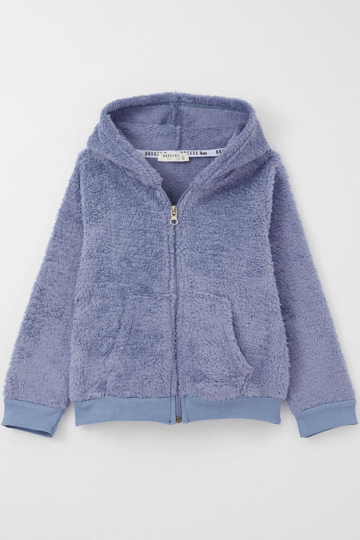 BRE Breeze Baby Boy Plush Hooded Zippered Cardigan 9 Months-3 Years, Lilac - North Miami
