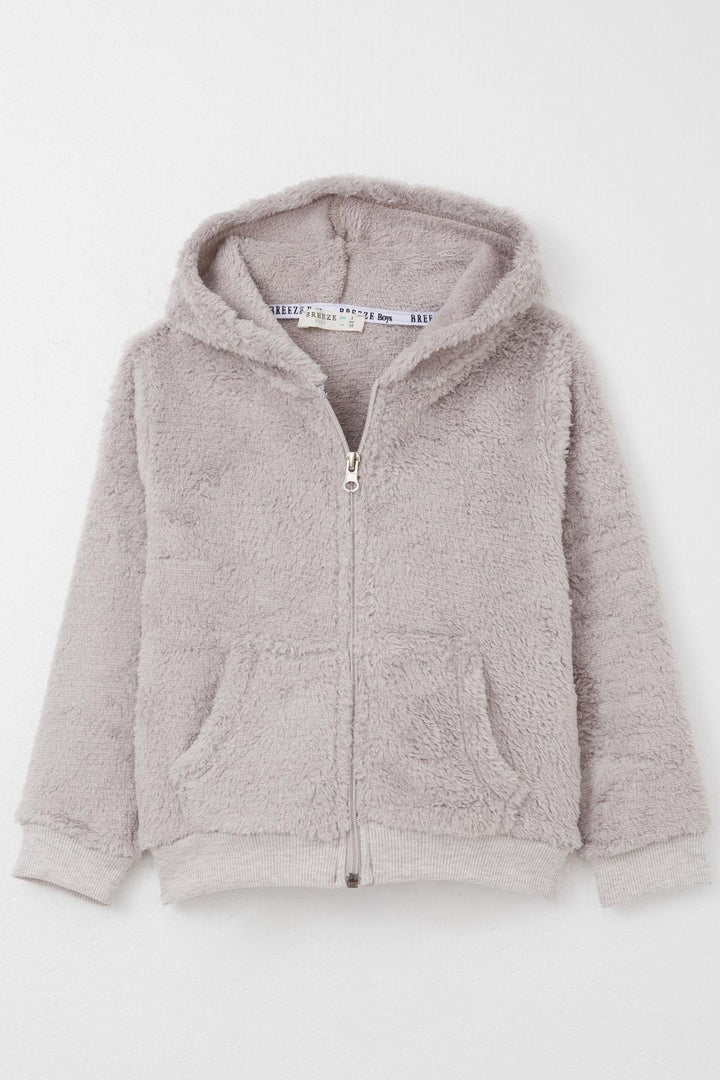 BRE Breeze Baby Boy Plush Hooded Zippered Cardigan 9 Months-3 Years, Beige - Zempoala