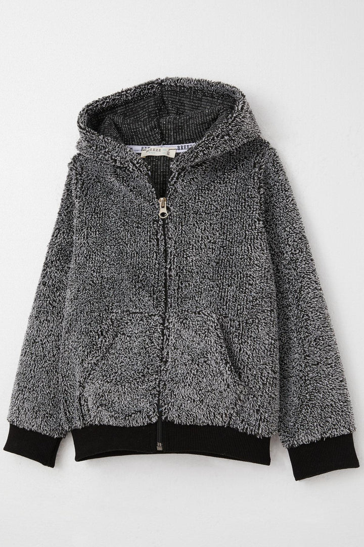 BRE Breeze Baby Boy Plush Hooded Zippered Cardigan 9 Months-3 Years, Black - Bad Homburg
