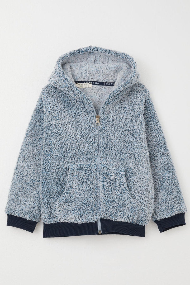BRE Breeze Baby Boy Plush Hooded Zippered Cardigan 9 Months-3 Years, Navy Blue - Saint-Germain-en-Laye