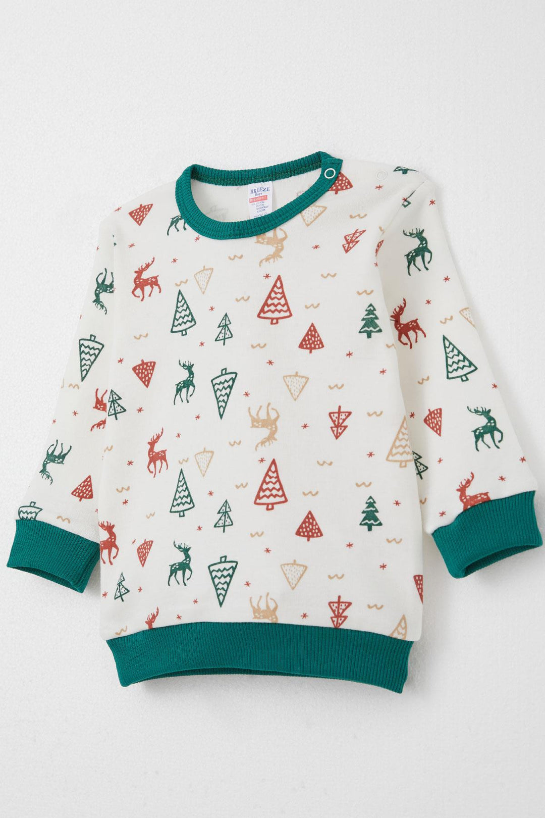 BRE Breeze Baby Boy Pajama Set Christmas Themed Deer Patterned 4 Months Year, Ecru - Sion