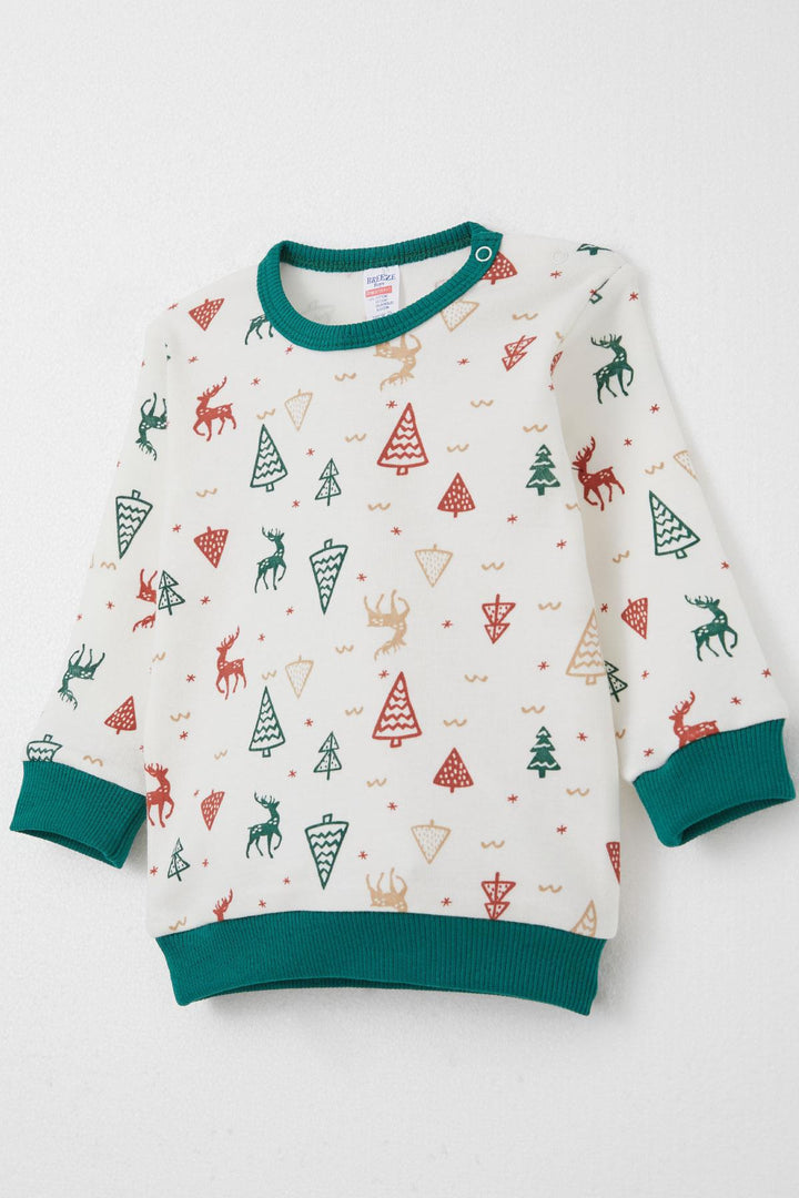 BRE Breeze Baby Boy Pajama Set Christmas Themed Deer Patterned 4 Months Year, Ecru - Sion