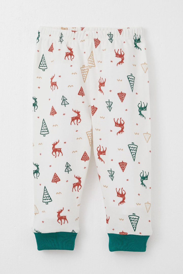 BRE Breeze Baby Boy Pajama Set Christmas Themed Deer Patterned 4 Months Year, Ecru - Sion