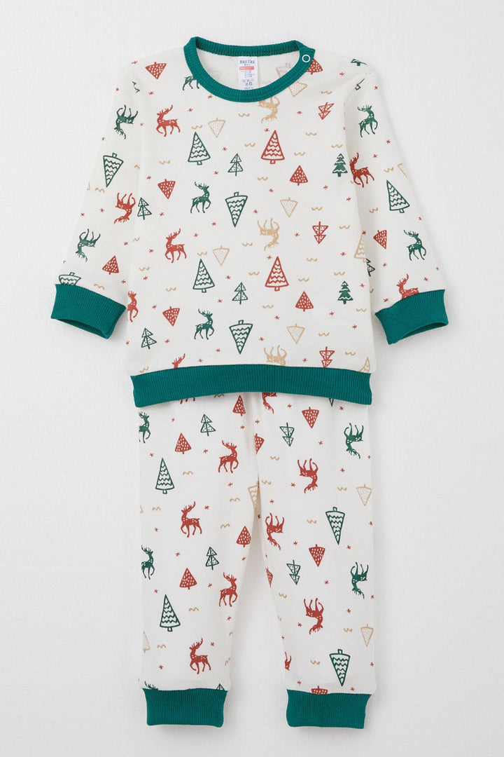 BRE Breeze Baby Boy Pajama Set Christmas Themed Deer Patterned 4 Months Year, Ecru - Sion