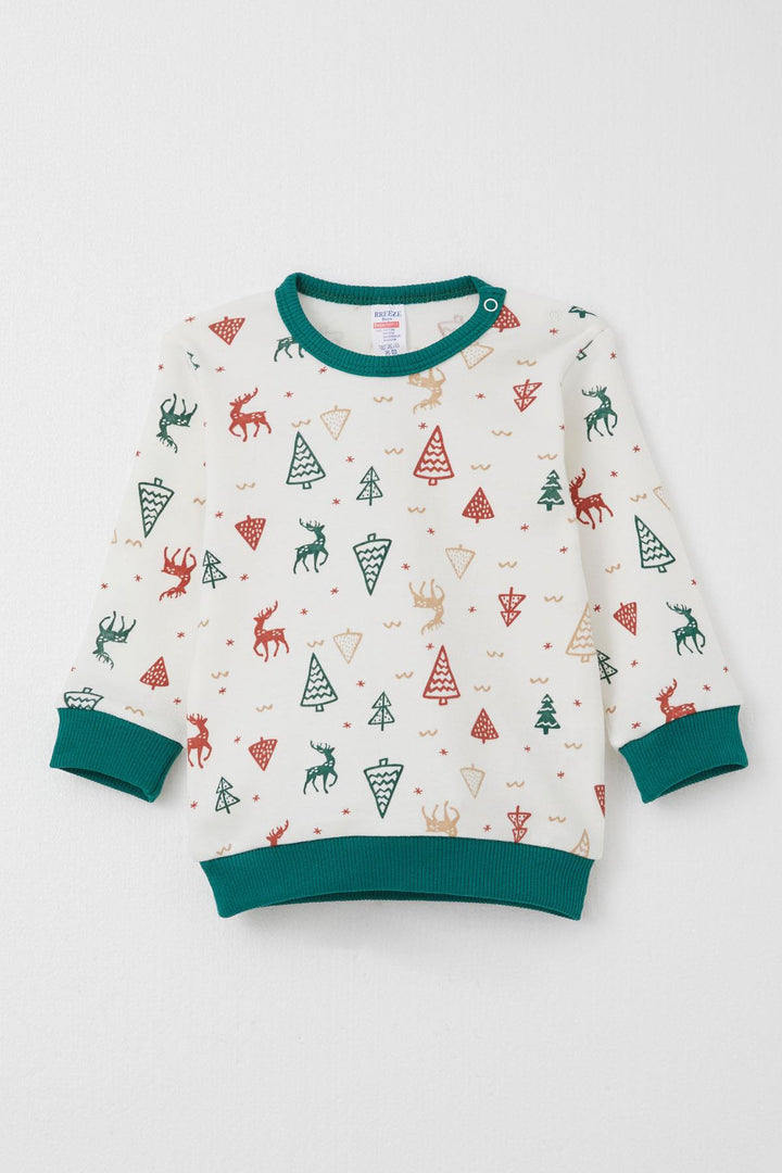 BRE Breeze Baby Boy Pajama Set Christmas Themed Deer Patterned 4 Months Year, Ecru - Sion