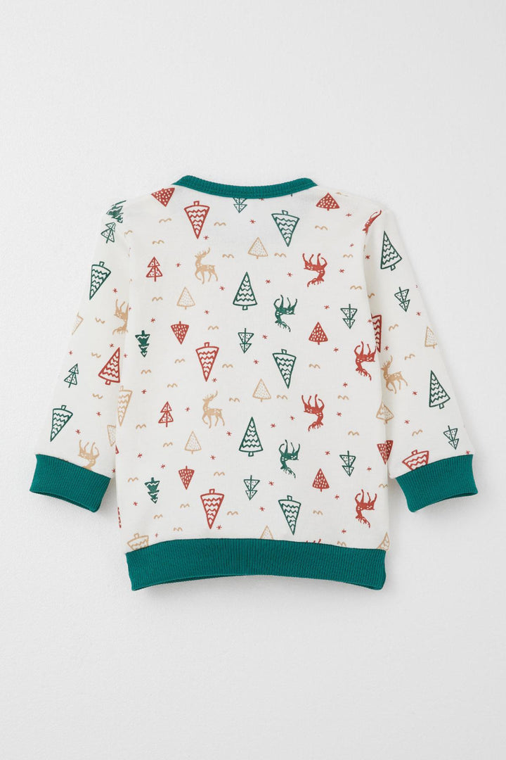 BRE Breeze Baby Boy Pajama Set Christmas Themed Deer Patterned 4 Months Year, Ecru - Sion