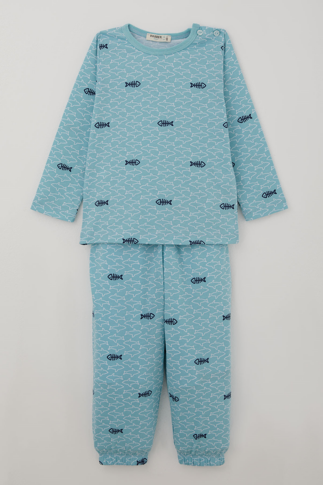 BRE Breeze Erkek Bebek Pijama Takımı Deniz Temalı Köpekbalığı Desenli 9 Ay - 3 Yaş , Turkuaz - Uruapan