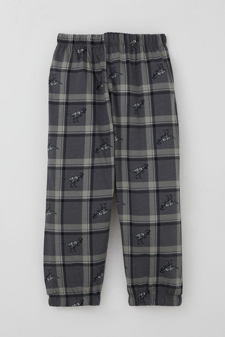 BRE Breeze Erkek Bebek Pijama Takımı Dinozor Krallığı Ekose Desenli 9 Ay-3 Yaş, Gri - Cerignola