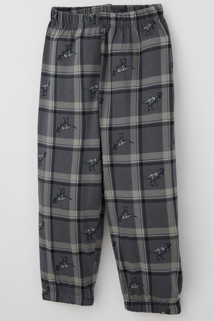 BRE Breeze Erkek Bebek Pijama Takımı Dinozor Krallığı Ekose Desenli 9 Ay-3 Yaş, Gri - Cerignola