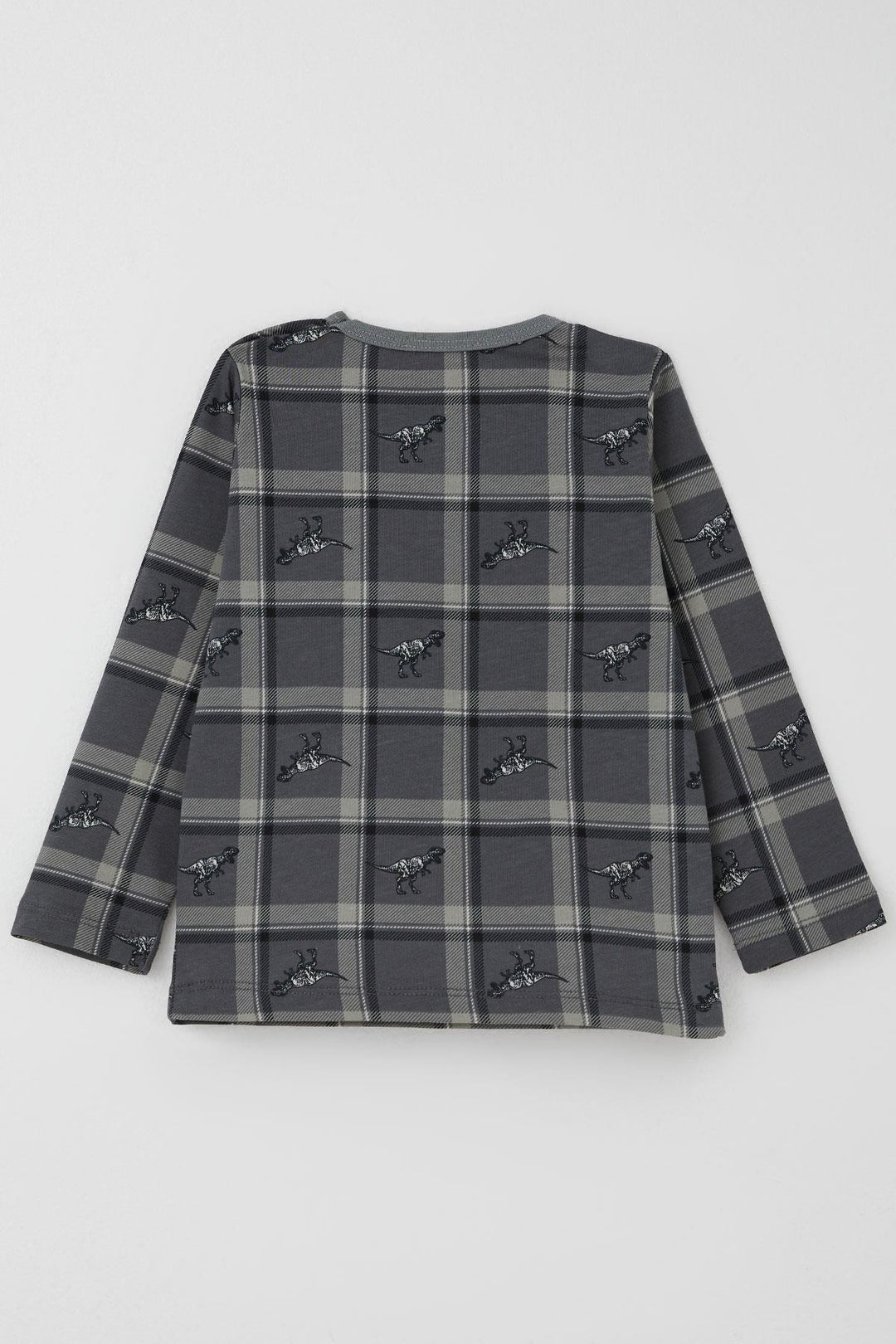 BRE Breeze Erkek Bebek Pijama Takımı Dinozor Krallığı Ekose Desenli 9 Ay-3 Yaş, Gri - Cerignola