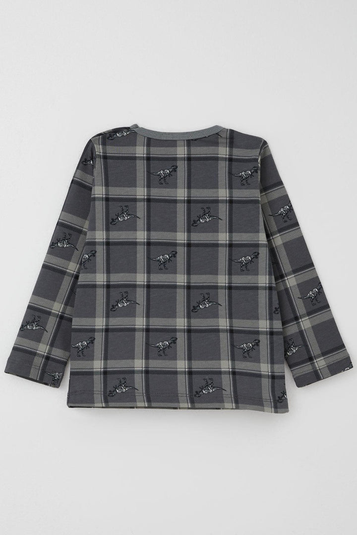 BRE Breeze Erkek Bebek Pijama Takımı Dinozor Krallığı Ekose Desenli 9 Ay-3 Yaş, Gri - Cerignola