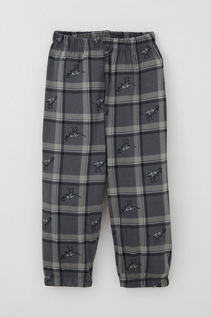 BRE Breeze Erkek Bebek Pijama Takımı Dinozor Krallığı Ekose Desenli 9 Ay-3 Yaş, Gri - Cerignola