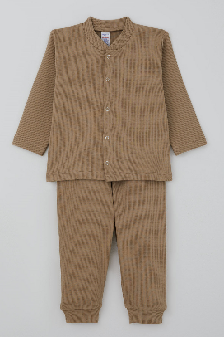 BRE Breeze Erkek Bebek Pijama Takımı Dokulu Önden Çıtçıtlı 4 Ay - 1 Yaş , Açık Kahverengi - Langenhagen