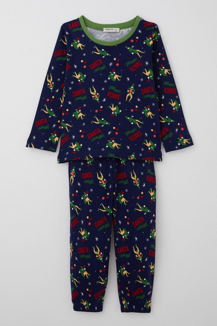 BRE Breeze Baby Boy Pajama Set Fun Santa Claus Patterned 9 Months-3 Years, Navy Blue - Bari
