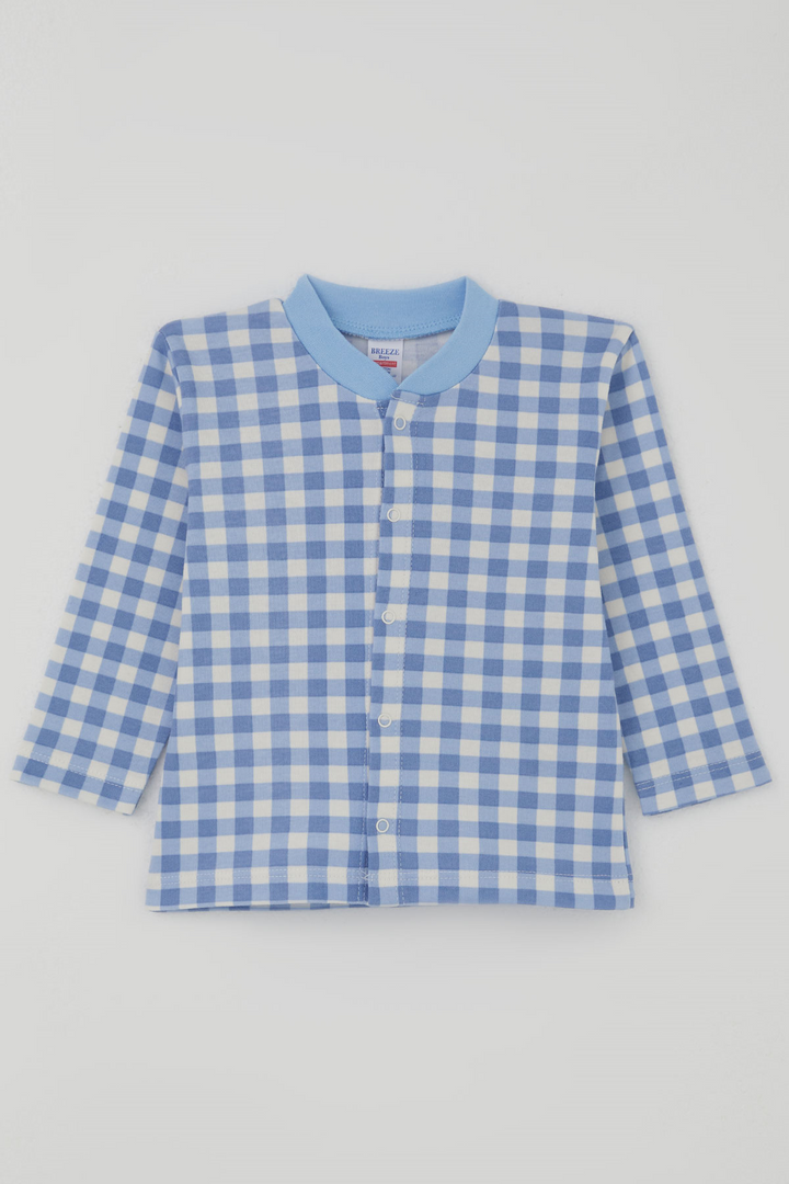 BRE Breeze Erkek Bebek Pijama Takımı Ekose Desenli Önden Çıtçıtlı 4 Ay Yaş, Mavi - Cuxhaven