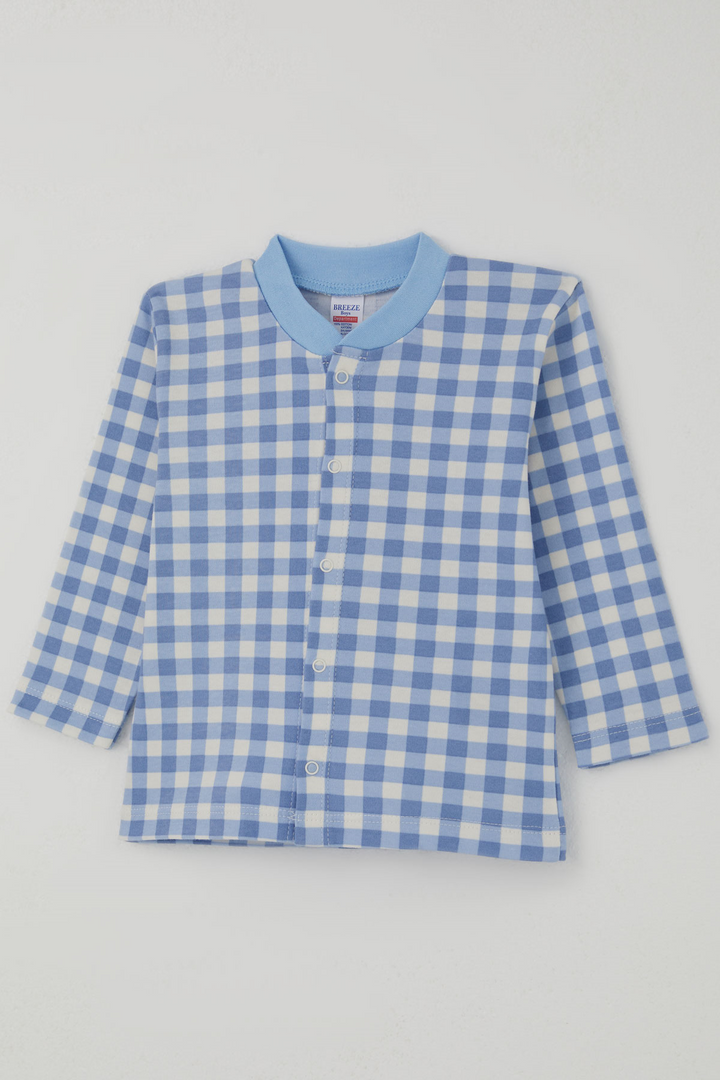 BRE Breeze Erkek Bebek Pijama Takımı Ekose Desenli Önden Çıtçıtlı 4 Ay Yaş, Mavi - Cuxhaven