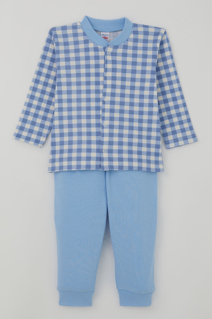 BRE Breeze Erkek Bebek Pijama Takımı Ekose Desenli Önden Çıtçıtlı 4 Ay Yaş, Mavi - Cuxhaven