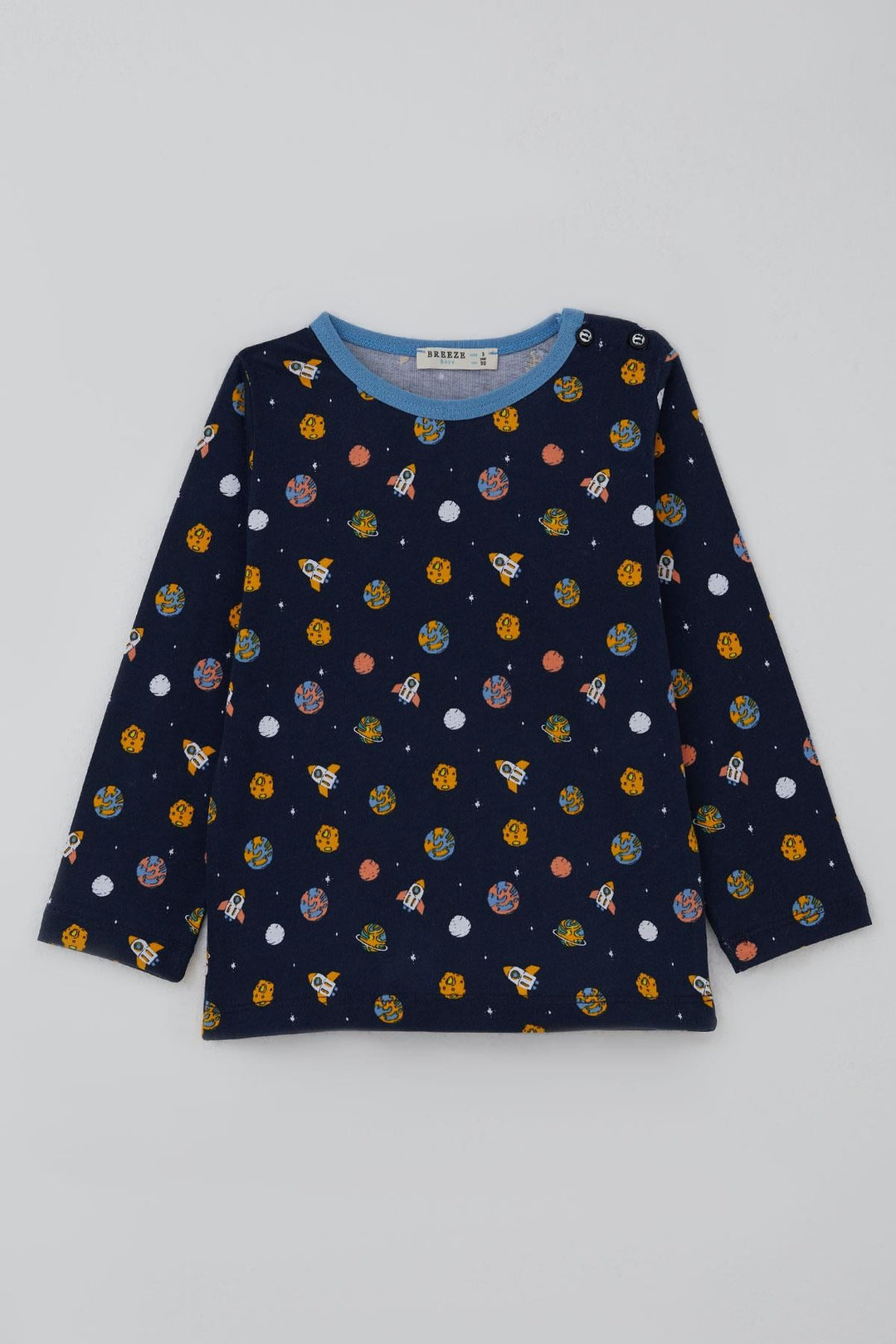 BRE Breeze Erkek Bebek Pijama Takımı Galaksi Temalı 9 Ay-3 Yaş, Lacivert - Flower Mound