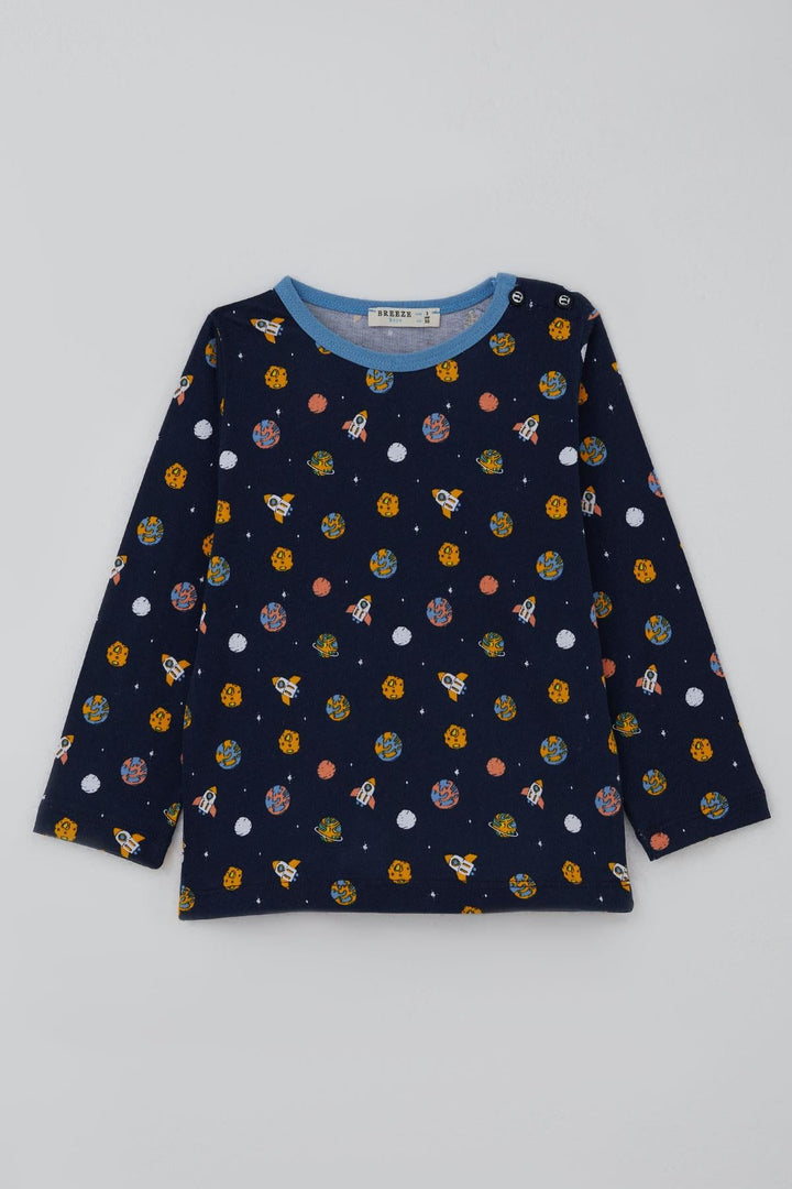BRE Breeze Erkek Bebek Pijama Takımı Galaksi Temalı 9 Ay-3 Yaş, Lacivert - Flower Mound