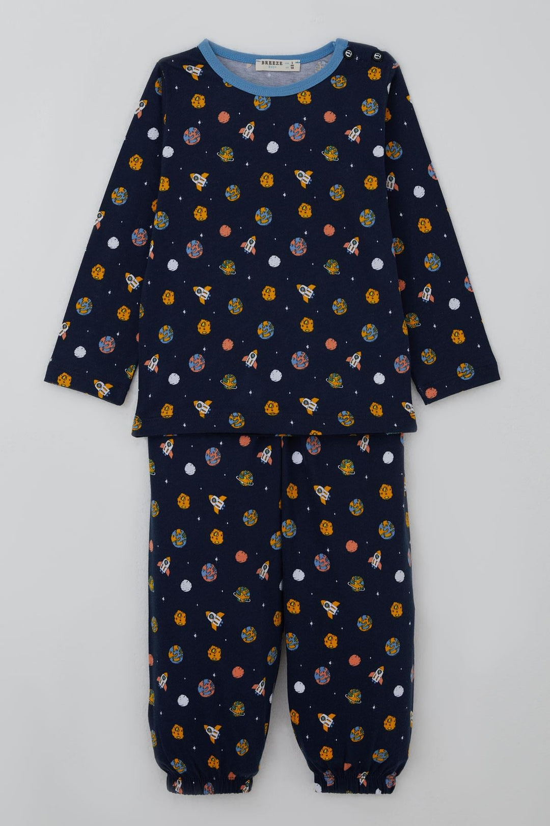 BRE Breeze Erkek Bebek Pijama Takımı Galaksi Temalı 9 Ay-3 Yaş, Lacivert - Flower Mound