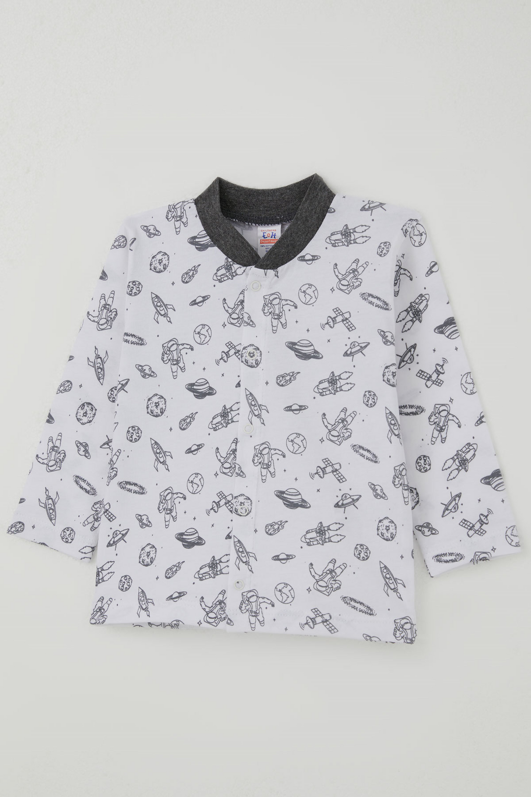 BRE Breeze Erkek Bebek Pijama Takımı Galaksi Temalı Önden Çıtçıtlı 4 Ay - 1 Yaş , Beyaz - Lancaster