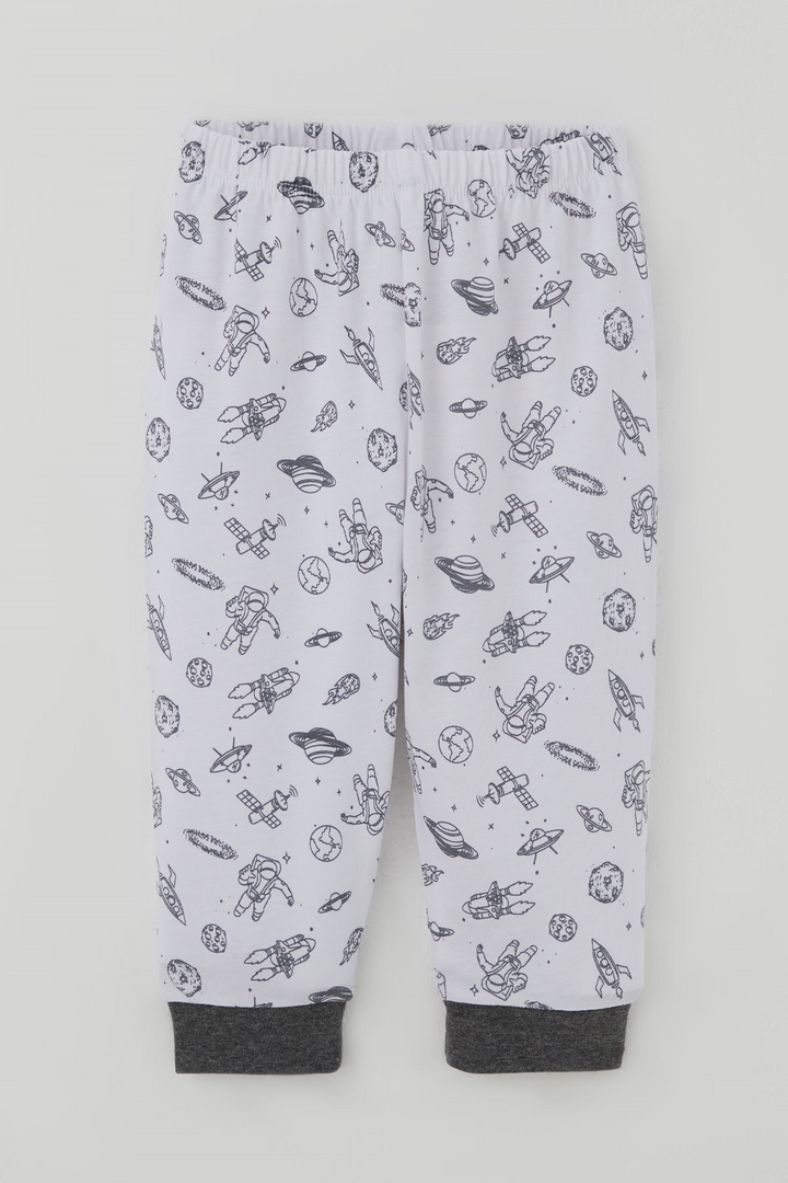 BRE Breeze Erkek Bebek Pijama Takımı Galaksi Temalı Önden Çıtçıtlı 4 Ay - 1 Yaş , Beyaz - Lancaster