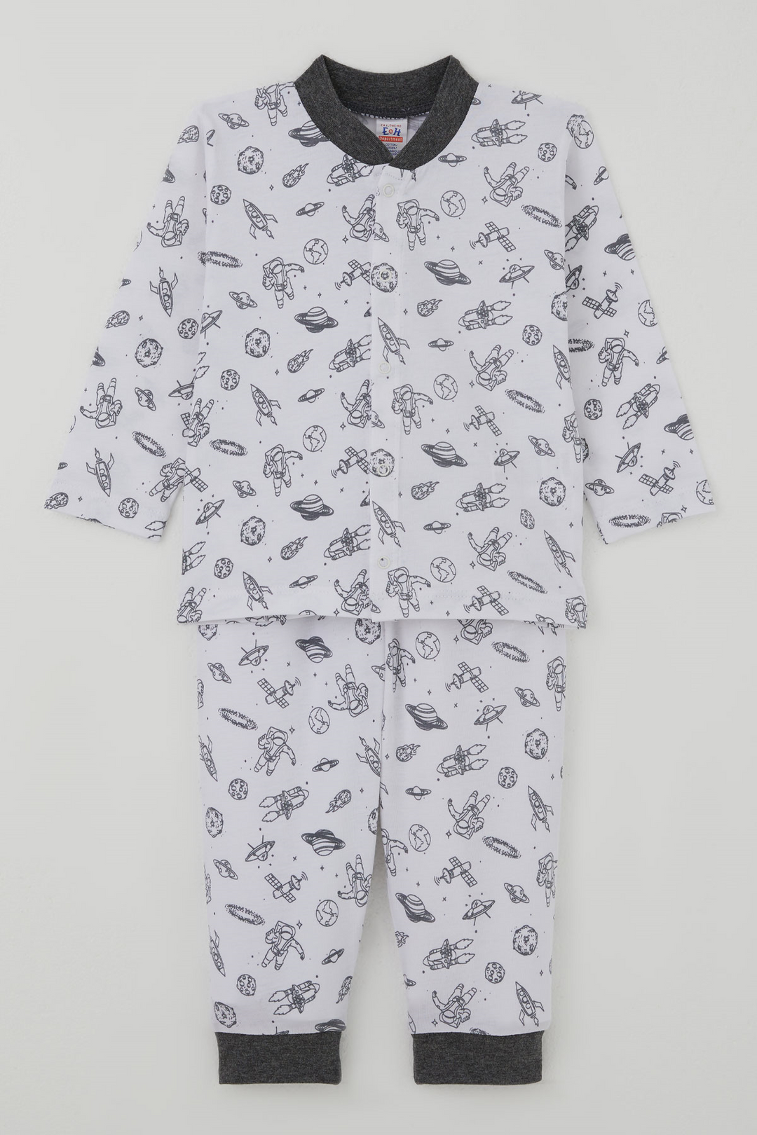 BRE Breeze Erkek Bebek Pijama Takımı Galaksi Temalı Önden Çıtçıtlı 4 Ay - 1 Yaş , Beyaz - Lancaster