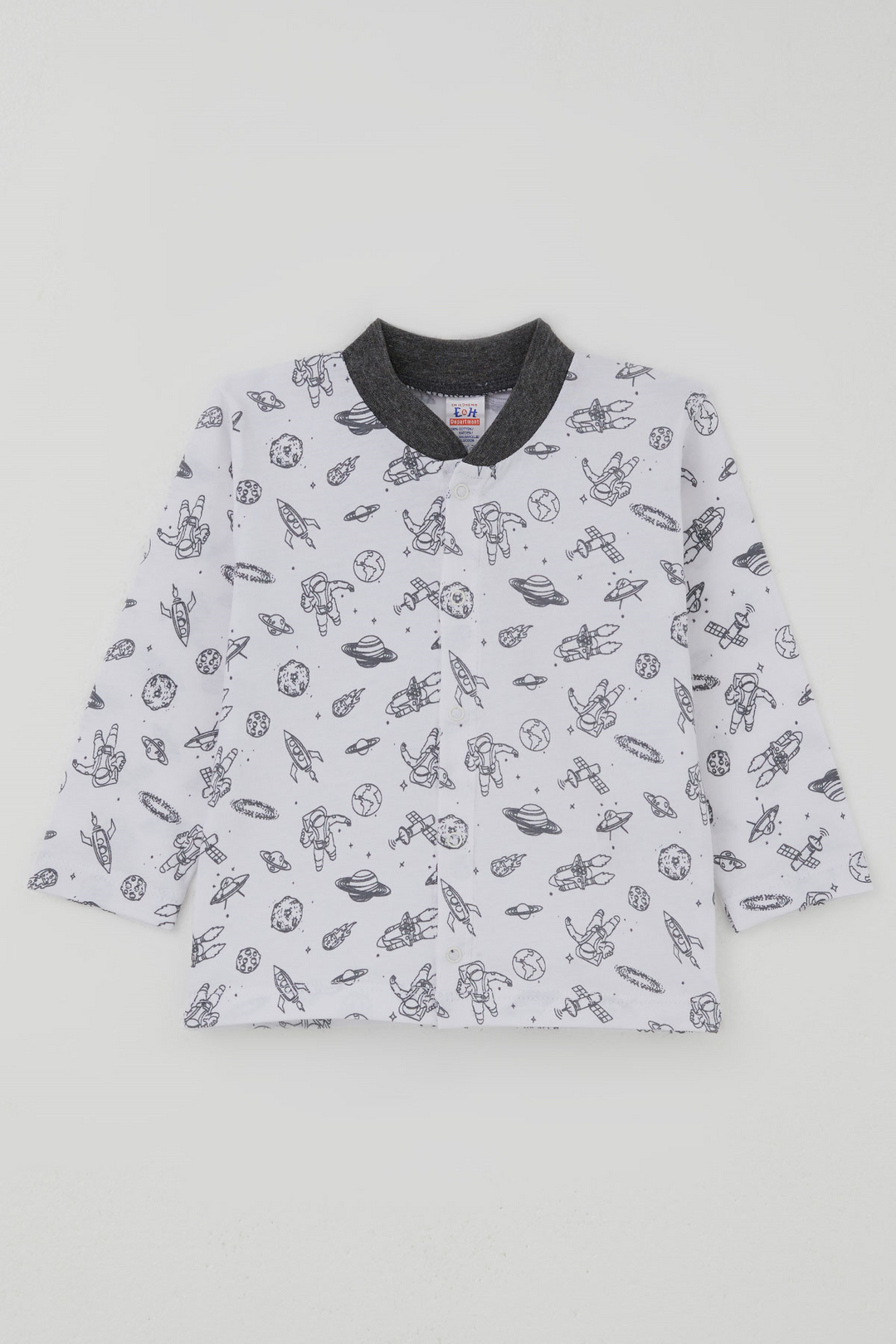 BRE Breeze Erkek Bebek Pijama Takımı Galaksi Temalı Önden Çıtçıtlı 4 Ay - 1 Yaş , Beyaz - Lancaster