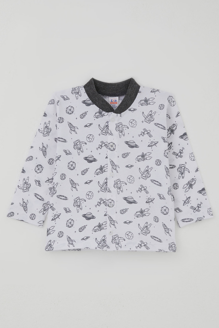 BRE Breeze Erkek Bebek Pijama Takımı Galaksi Temalı Önden Çıtçıtlı 4 Ay - 1 Yaş , Beyaz - Lancaster