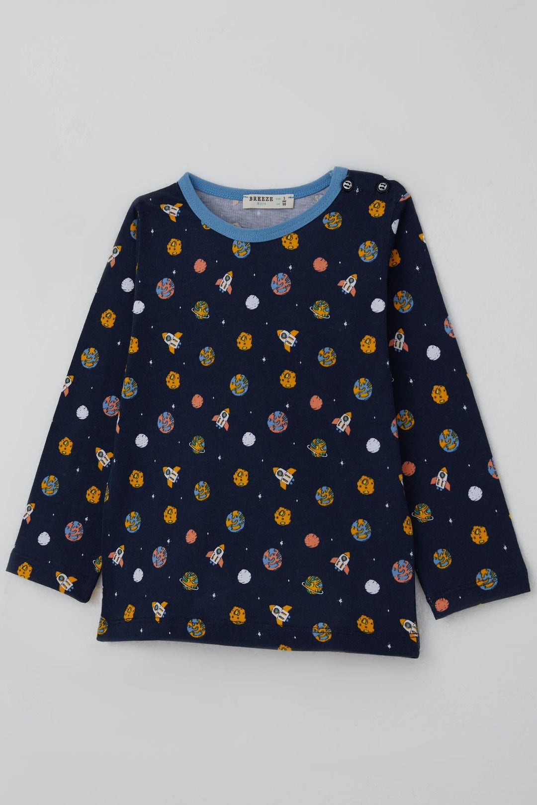 BRE Breeze Erkek Bebek Pijama Takımı Galaksi Temalı 9 Ay-3 Yaş, Lacivert - Flower Mound