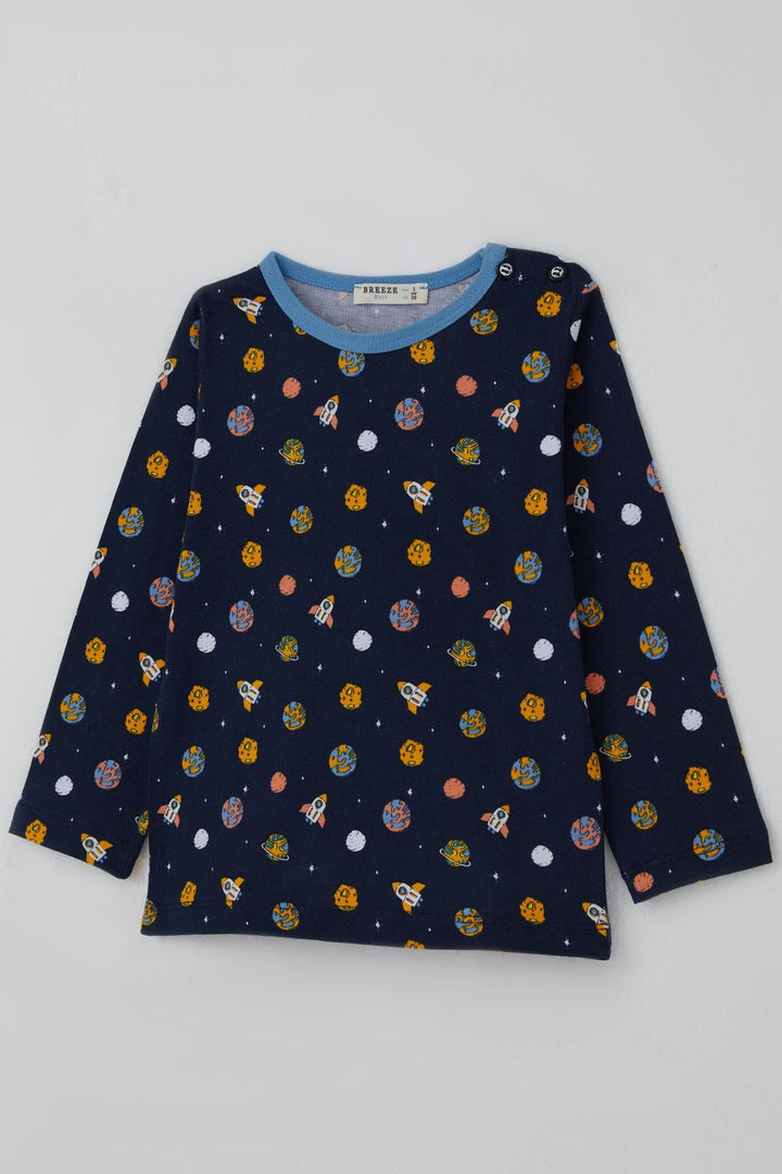 BRE Breeze Erkek Bebek Pijama Takımı Galaksi Temalı 9 Ay-3 Yaş, Lacivert - Flower Mound