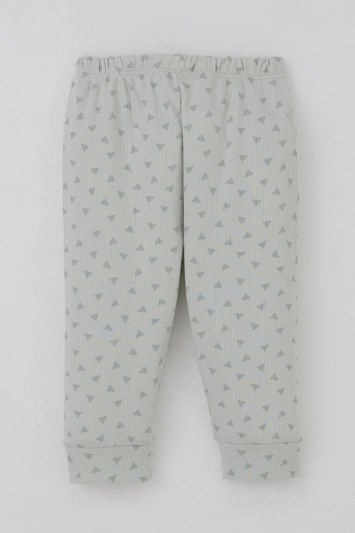 BRE Breeze Erkek Bebek Pijama Takımı Mini Üçgenler Desenli Önden Çıtçıtlı 4 Ay Yaş, Su Yeşili - Laredo