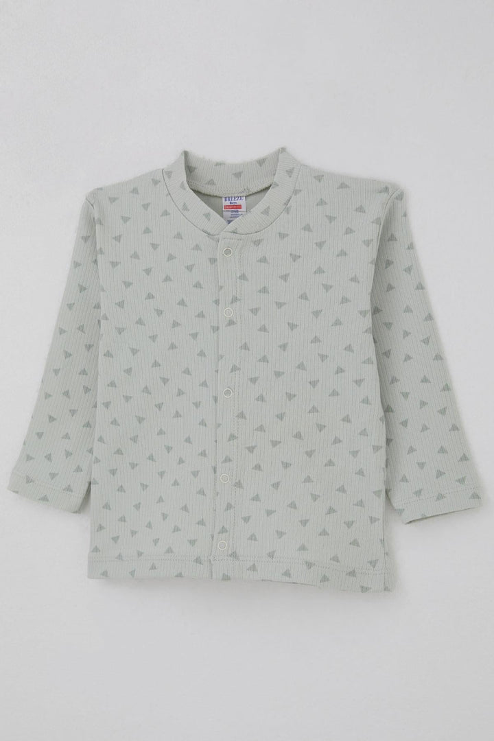 BRE Breeze Erkek Bebek Pijama Takımı Mini Üçgenler Desenli Önden Çıtçıtlı 4 Ay Yaş, Su Yeşili - Laredo