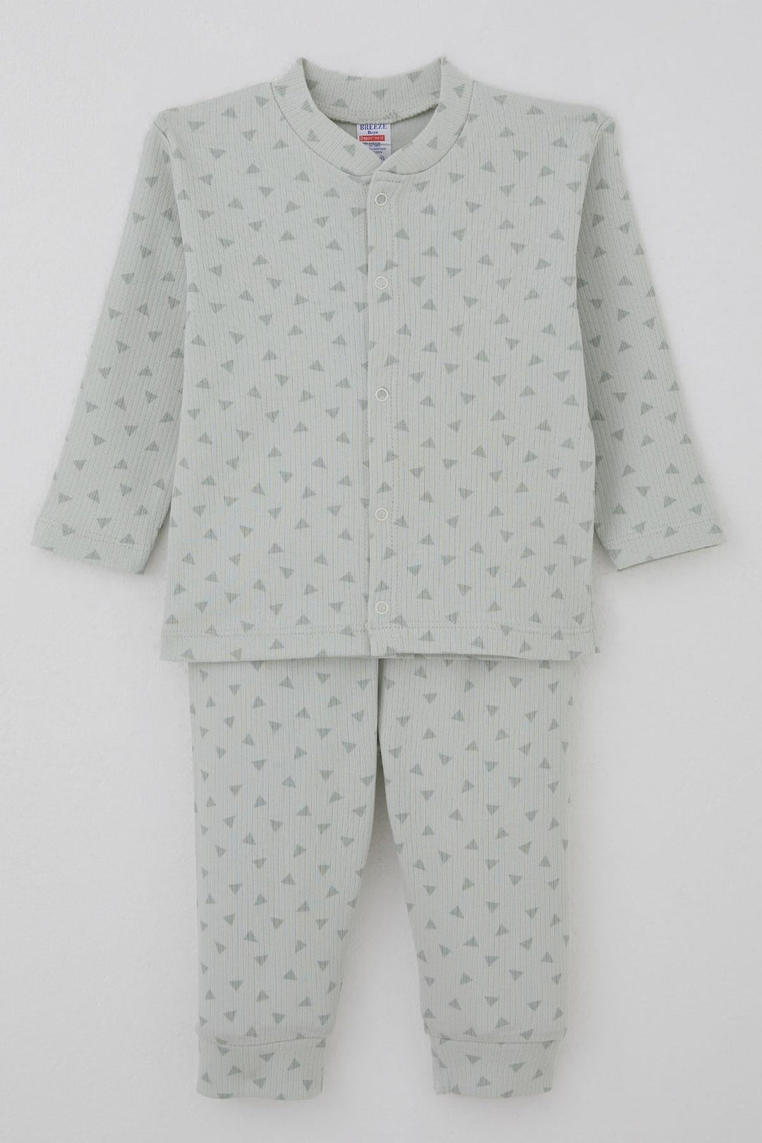 BRE Breeze Erkek Bebek Pijama Takımı Mini Üçgenler Desenli Önden Çıtçıtlı 4 Ay Yaş, Su Yeşili - Laredo
