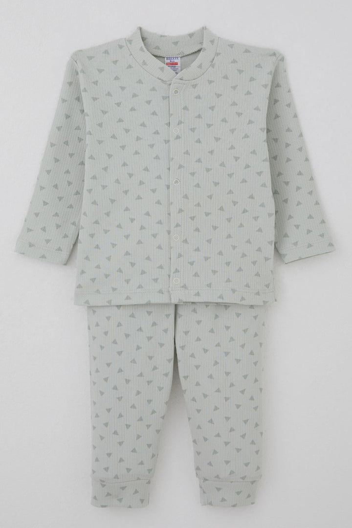BRE Breeze Erkek Bebek Pijama Takımı Mini Üçgenler Desenli Önden Çıtçıtlı 4 Ay Yaş, Su Yeşili - Laredo