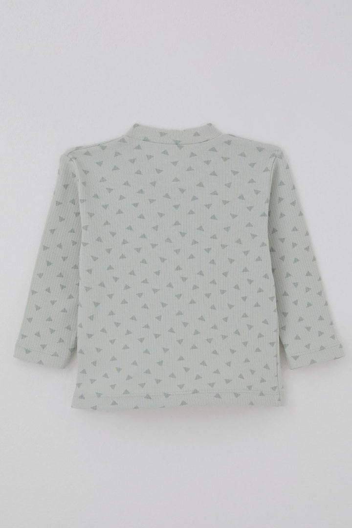 BRE Breeze Erkek Bebek Pijama Takımı Mini Üçgenler Desenli Önden Çıtçıtlı 4 Ay Yaş, Su Yeşili - Laredo