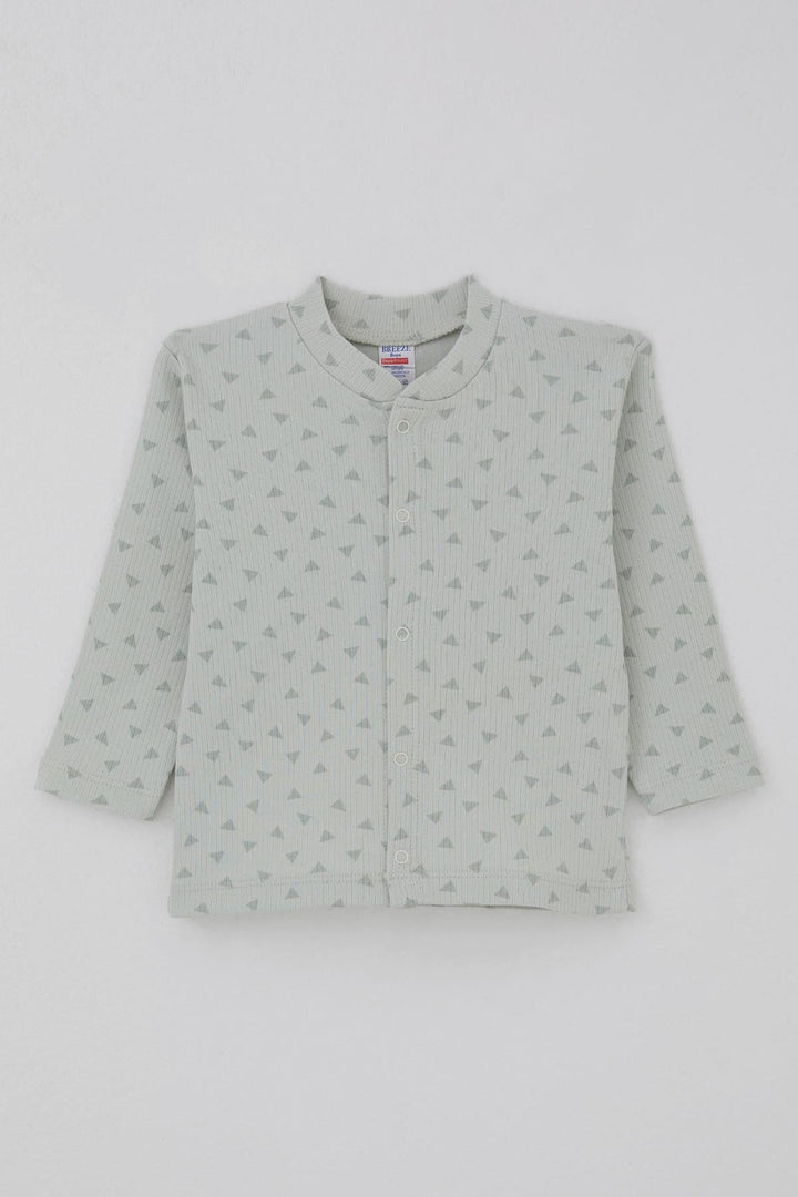 BRE Breeze Erkek Bebek Pijama Takımı Mini Üçgenler Desenli Önden Çıtçıtlı 4 Ay Yaş, Su Yeşili - Laredo