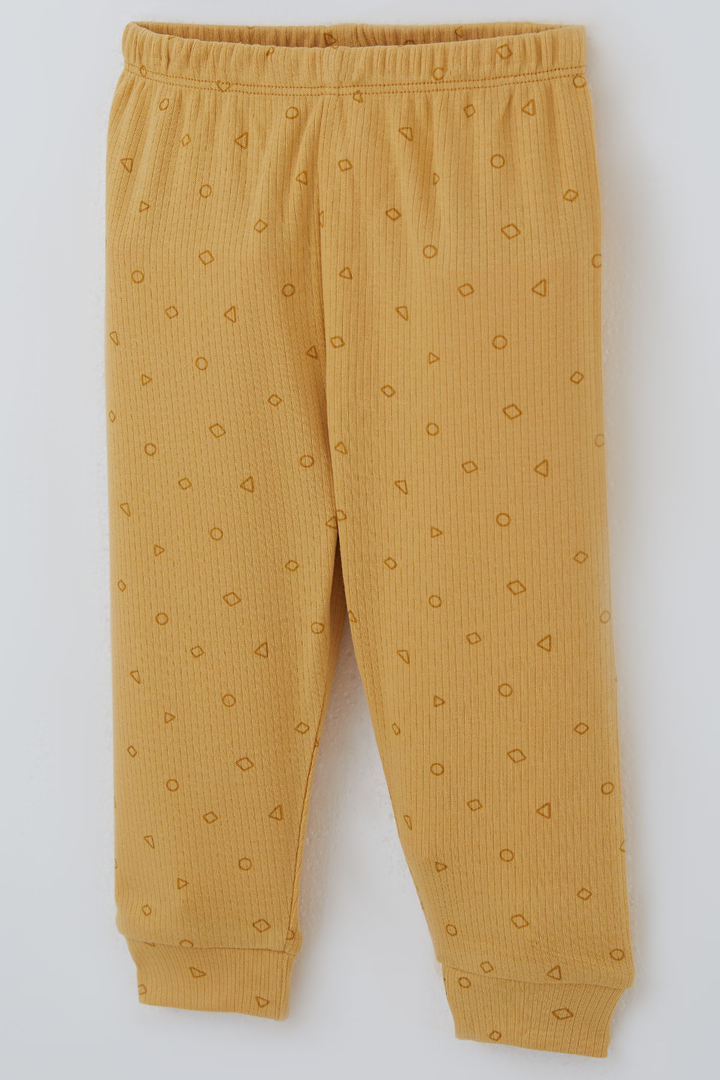 BRE Breeze Erkek Bebek Pijama Takımı Mini Üçgenler Desenli Önden Çıtçıtlı 4 Ay Yaş, Hardal Sarı - Richardson