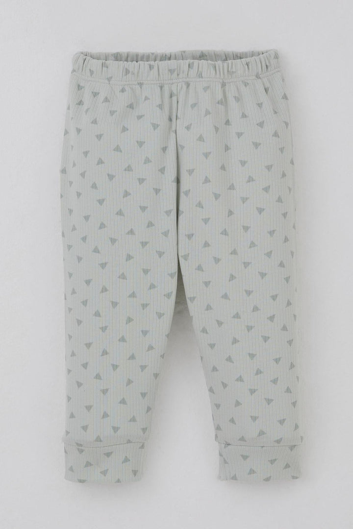 BRE Breeze Erkek Bebek Pijama Takımı Mini Üçgenler Desenli Önden Çıtçıtlı 4 Ay Yaş, Su Yeşili - Laredo