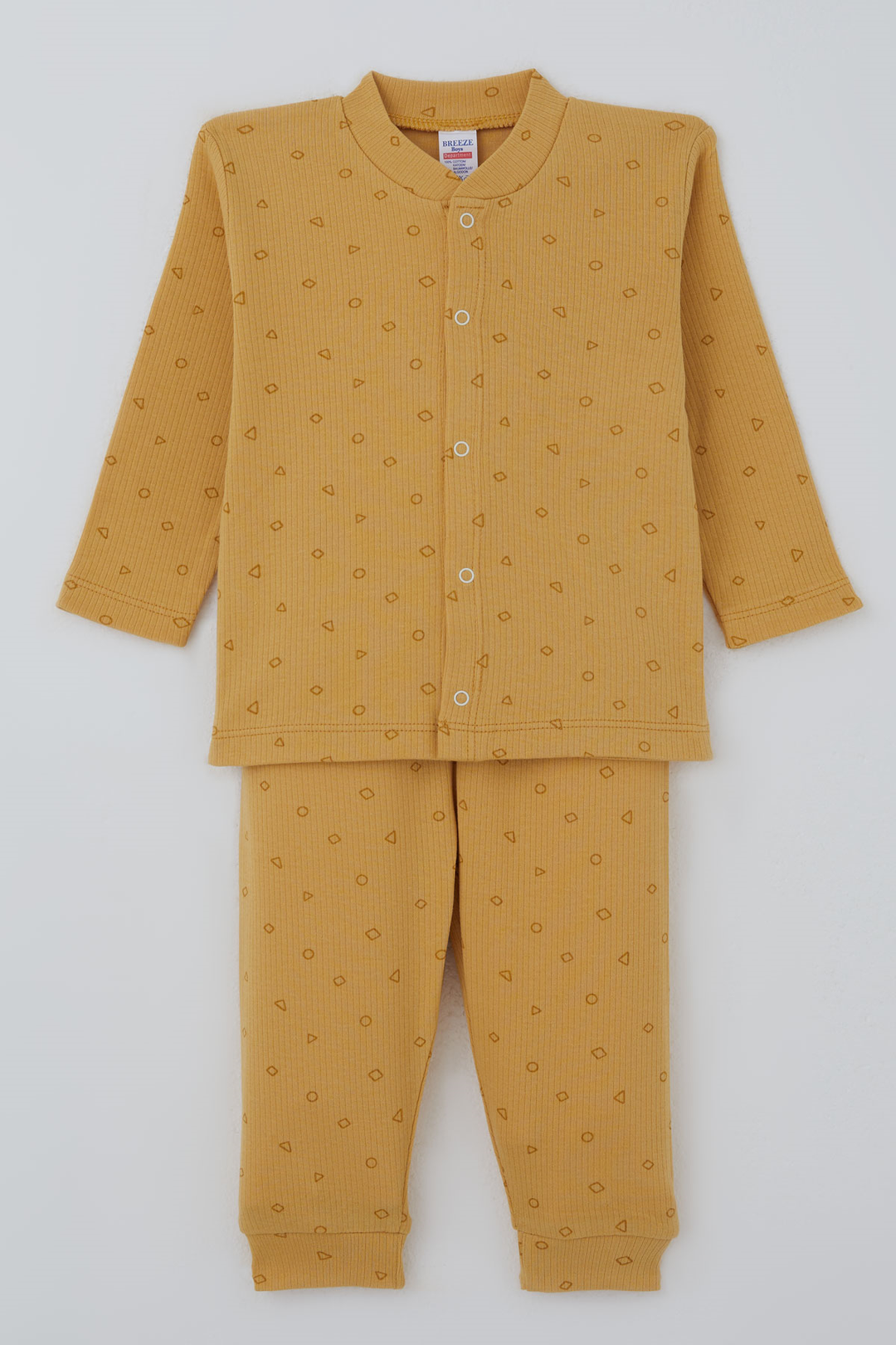 BRE Breeze Erkek Bebek Pijama Takımı Mini Üçgenler Desenli Önden Çıtçıtlı 4 Ay Yaş, Hardal Sarı - Richardson