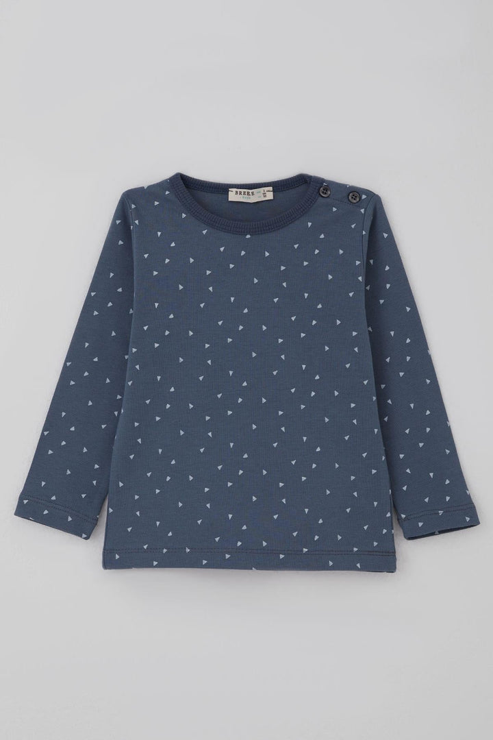 BRE Breeze Erkek Bebek Pijama Takımı Minik Üçgenler Desenli 9 Ay-3 Yaş, Füme - Denton