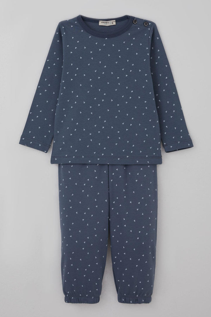 BRE Breeze Erkek Bebek Pijama Takımı Minik Üçgenler Desenli 9 Ay-3 Yaş, Füme - Denton